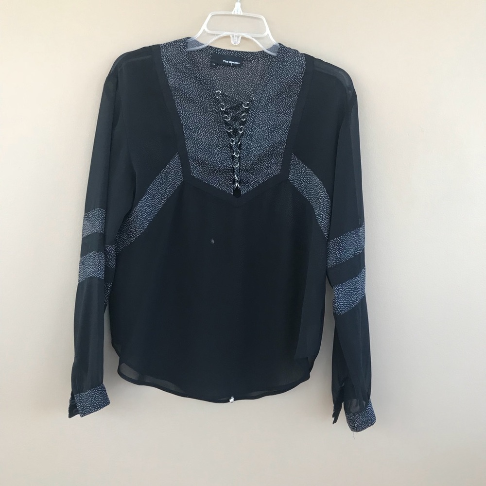 • The Kooples • Lace Up Sheer Blouse Black XS - Picture 4 of 5